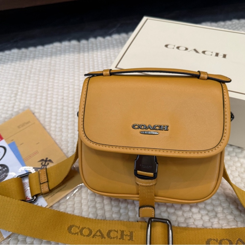 Coach Mustard Yellow Leather Crossbody Backpack